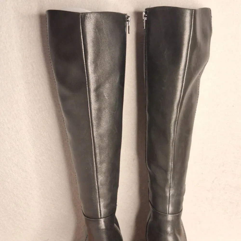 Vionic Tahlia Women’s 7.5 Black Leather Knee High Boots Almond Toe Zip Tall